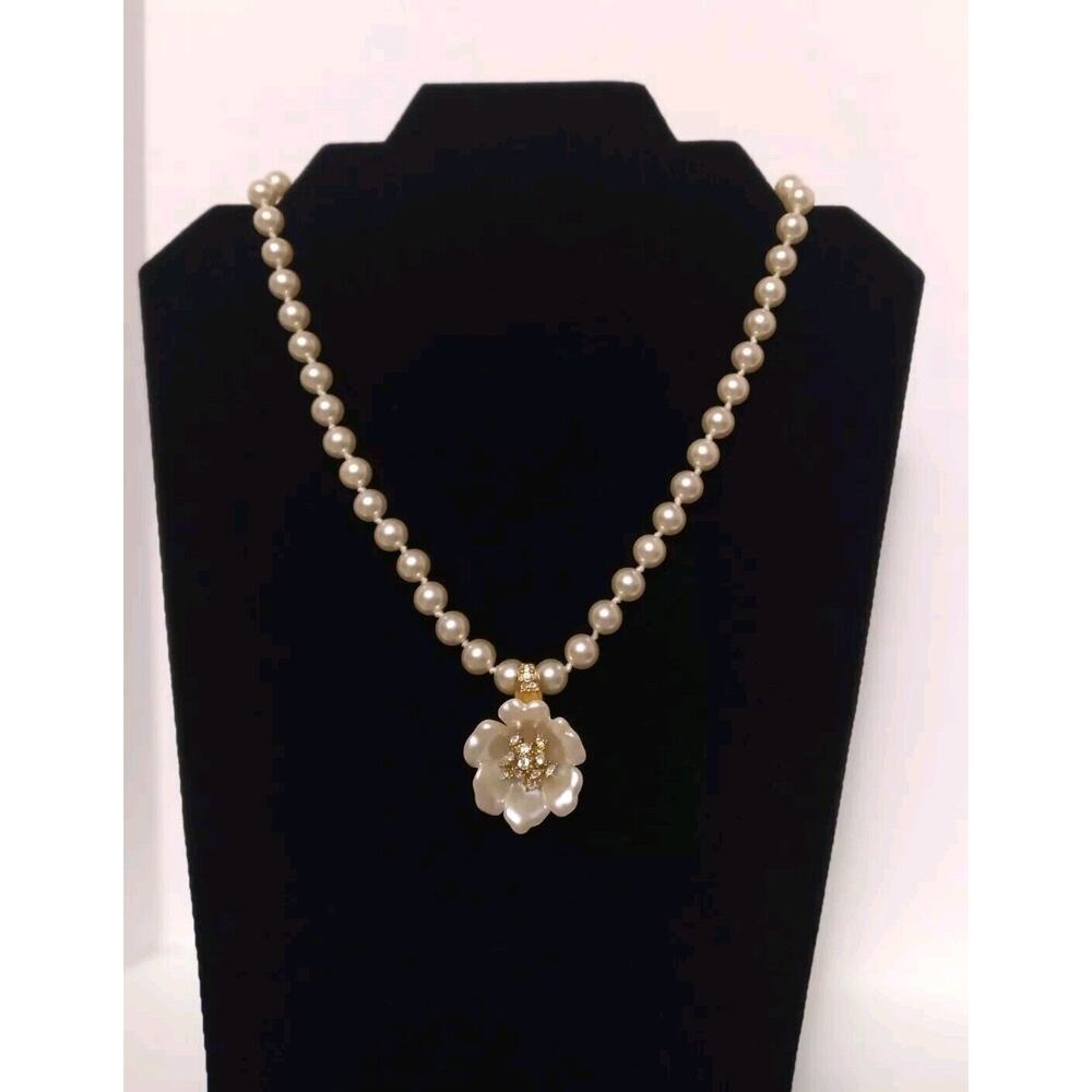 Nolan Miller Necklace Glass Pearls Rhinestones Detachable Flower Pendant Choker